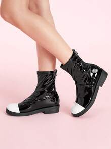 CUCCOO DOLLMOD Botas de tobillo con suela gruesa, punta redonda y cremallera trasera para mujer, con un ambiente navideño y de Año Nuevo, para otoño e invierno - Negro - Ver 4