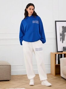 Manfinity INSISELF 2pcs/Set Relaxed Fit Drop Shoulder Hooded Sweatshirt And High Waisted Drawstring Pants Suit