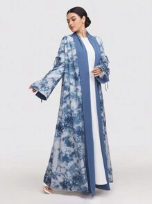Al Najma Women's Tie-Dye Print Long Sleeve Loose Arabic Abaya Outerwear, Modest Robe