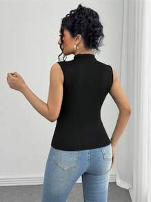 Selianne Fashionable Sexy Romantic Retro Sleeveless Button Knit Tank Top For Women - Black - View 2