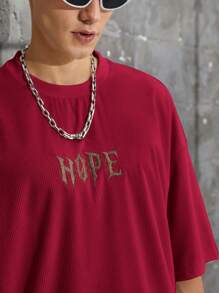 Manfinity Hypemode Oversized Men's Letter Graphic Drop Shoulder T-Shirt - Red - View 5