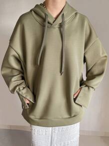 FRIFUL Women's Oversized Hoodie With Zipper Decoration And Split Design,Fall Clothes Sweatshirt - Army Green - View 4