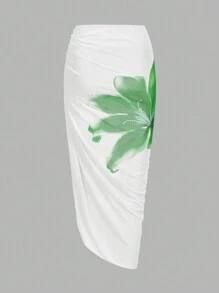 Swim Oasis 1 件套女式花卉印花吊带背心连体泳衣，带荷叶边罩裙，适合海滩度假夏季