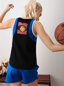 Cheerettes طقم تاب كاجوال وشورتس رياضية للنساء مطبوع عليهما حروف، للبسكتبول والمدرسة