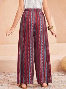 SHEIN Tween-Mädchen Lockere, lässige Vintage-Hose mit weitem Bein und Streifen im Urlaub