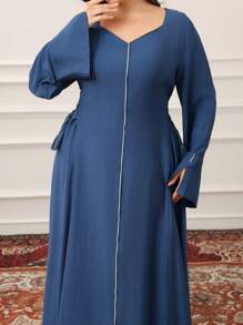 Al Najma Plus Size Women Casual Crossed Binding Waist Arabic Style Dress, Plus Size Modest Full Length Dresses