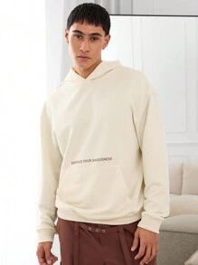 Manfinity VCAY Unisex Casual Letter Print Loose Fit Drop Shoulder Pullover Sweatshirt, For Fall Winter - Khaki - View 1