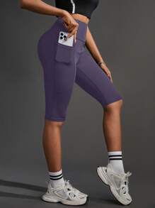 Powerista 无缝高腰口袋运动短裤，纯色