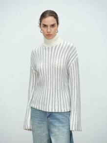 SHEIN LUNE 32% Wool Textured Design High Neck Versatile Knit Sweater For Women, Autumn/Winter New Arrival Knit Pullover Fall - Multicolor - View 4