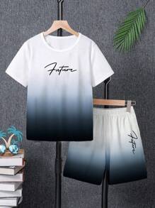 GraphicGems Conjunto de 2 piezas para adolescentes varones con camiseta de estilo deportivo casual con estampado digital degradado y pantalones cortos, adecuado para deportes y universidad