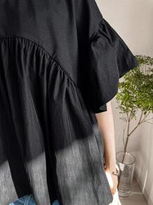 FRIFUL Women's Loose Patchwork T-Shirt, Summer Top - Black - View 6