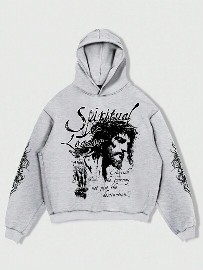 Felpa con cappuccio casual versatile da uomo, a maniche lunghe, con stampa da strada