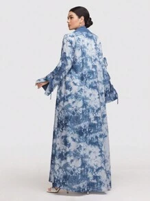 Al Najma Women's Tie-Dye Print Long Sleeve Loose Arabic Abaya Outerwear, Modest Robe