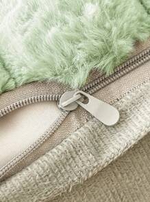1pc Luxury Faux Fur Pillow Case, No Filling, Soft, Fluffy And Striped, 18x18 Inch - Machine Washable, Zippered, Square, For Sofa, Couch, Living Room Decor, Modern Style - Pastel Green - View 4