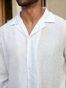 Manfinity Homme Plus Size Solid Front Button Long Sleeve Simple Casual Tops - White - View 3