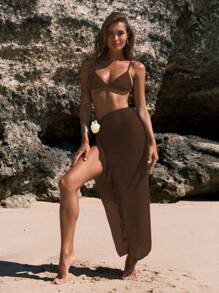 Swim Chiccia 女式开衩花卉装饰休闲罩衫 夏季 - 咖啡棕 - 查看 6