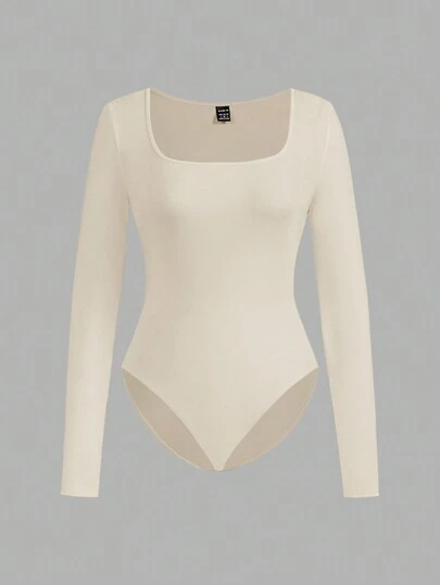 Comfortcana Set de 3 piezas de bodysuits de manga larga con cuello cuadrado para mujer