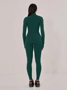 Musera Sport Overlock Stitched High Neck Jumpsuit,Padel, Tennis, Pickleball Gym Fitness - Dark Green - View 3