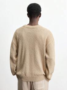 Maija Men's New Spring 2025 Solid Texture Round Neck Drop Shoulder Long Sleeve Casual Sweater, Fashion Simple For Valentine's Day, Dates, Holidays, New Year Party, Daily, Travel And Commuting