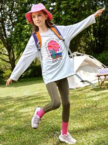 SHEIN Girls' Fall Outdoor Casual High Stretch Comfortable Skinny Yoga Pants With Contrast Stripe Design To Show Leg Curve, Suitable For Outdoor Play, Daily Sports, Urban Street Shooting