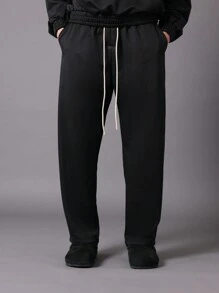 SUMWON Oversized Drawstring Hooded Sweatshirt Matching Jogger Set Fall Winter Loungewear Tracksuit Comfortable Athletic Streetwear Two Piece Outfit - Black - View 4