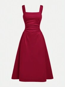 SHEIN Girlism Einfarbiges, gerafftes, legeres, elegantes Camisole-Kleid für Teenager-Mädchen