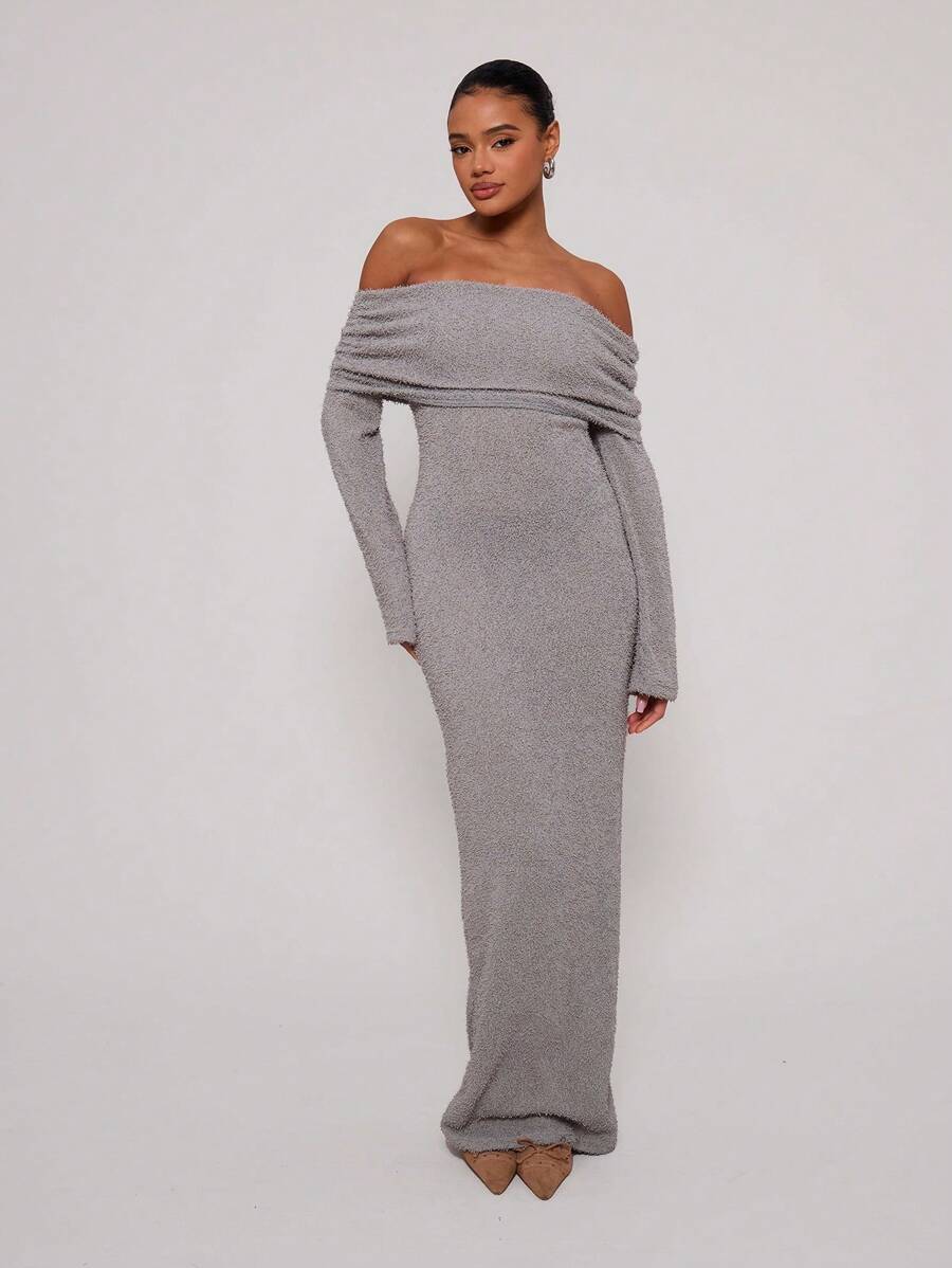 MUSERA Off The Shoulder Knit Maxi Dress Sexy Summer Going Out Winter Evening Elegant Graduation Long Dress - Grey - View 1