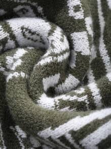 DAZY 女士纯色宽松休闲圆领赛车风长袖毛衣 - 軍綠色 - 查看 5