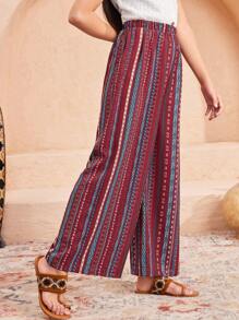 SHEIN Tween-Mädchen Lockere, lässige Vintage-Hose mit weitem Bein und Streifen im Urlaub