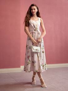 MOTF PREMIUM 花卉印花褶皱背心裙，情人节 - 彩色 - 查看 6