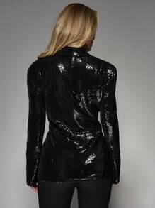 MISSGUIDED Luxury Sequin Blazer Evening Party Formal Business Professional Glitter Jacket Suit Holiday New Year Christmas Outerwear - Black - View 2