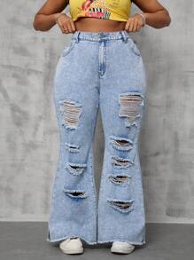 SHEIN SXY Plus Size Voorkant Knoop Zak Versleten Eenvoudige Casual Denim Jeans