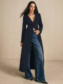Poéselle Women's Long Single-Breasted Long-Sleeved Blazer-Collar Long Trench Coat, Long Trench Coat, Trench Women Coat, Long Coat, Autumn Women's Clothing, Winter Women's Clothing, Halloween Women's Clothing