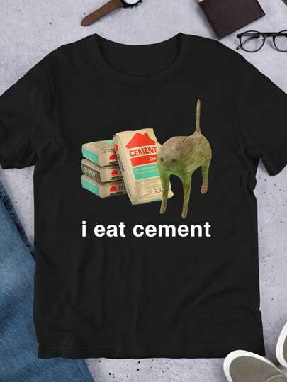 Glimmora Standard Size Women's T-Shirt With Funny "I Ate Cement" Cat Meme Graphic Design