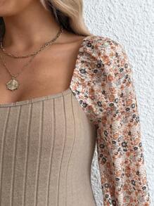 SHEIN Maternity Mesh Embroidery Patchwork Party Pregnancy T-Shirt, Autumn - Apricot - View 5