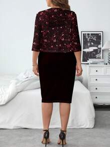 SHEIN Clasi 2pcs Set Plus Size Casual Shiny Outfit Suitable For Autumn/Winter Disco, Stage Dancing - Burgundy - View 2