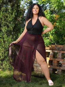 SHEIN EZwear 大码心形印花开衩细节透视简约休闲半身裙 - 黑色 - 查看 5
