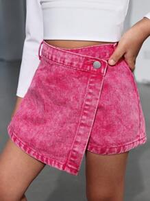 SHEIN Young Girl Y2K Cute Pink Denim Skort, New Year - Pink - View 7
