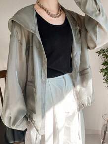 FRIFUL Blusa holgada con hombros caídos, manga larga y capucha transparente, adecuada para otoño