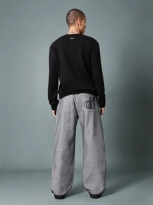 SUMWON Loose Fit Carpenter Panel Jean With Turn Back, Contrast Stitch & Graphic Print - Black - View 5