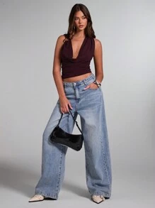 SHEIN BAE 女士纯色勃艮第色约会、女友聚会、生日派对、鸡尾酒会、情人节、夜总会、节日派对性感网眼针织金属点缀低胸吊带背心 - 酒紅色 - 查看 5