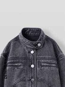 Chaqueta vaquera desgastada de color gris claro para niño - Gris Claro - Ver 3