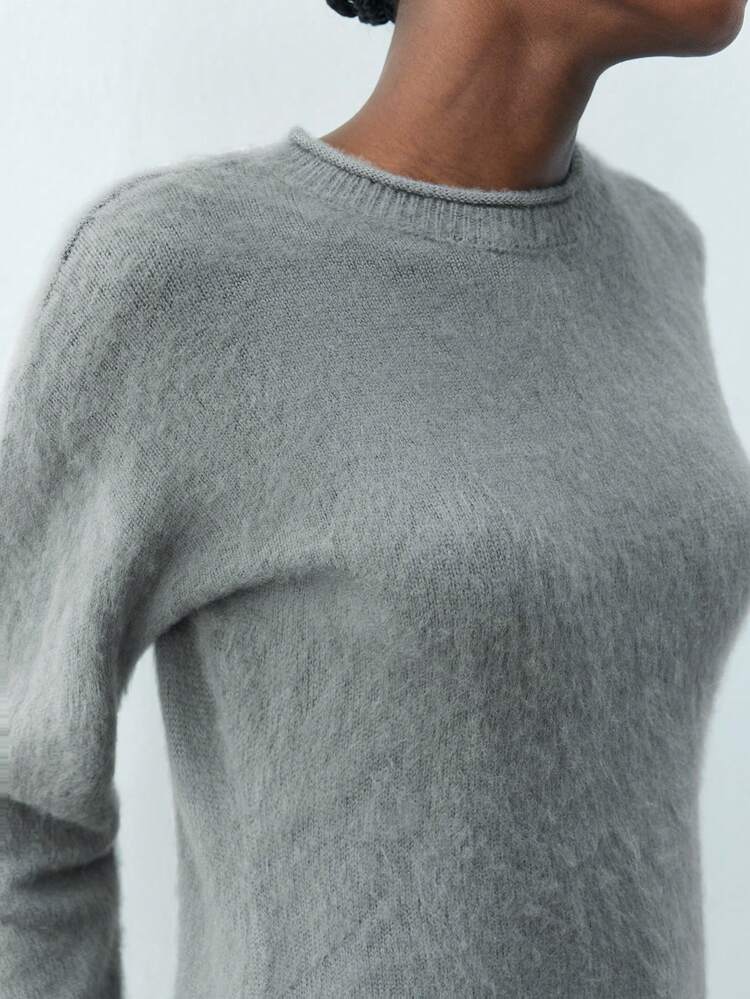 SHEIN Maija Women Grey Urban Elegant Knit Sweater , Thick Warm Casual For Everyday, Holiday, Party, Valentine's Day, Winter