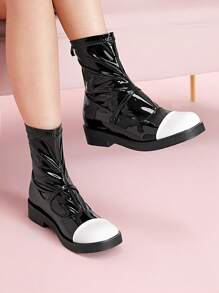 CUCCOO DOLLMOD Botas de tobillo con suela gruesa, punta redonda y cremallera trasera para mujer, con un ambiente navideño y de Año Nuevo, para otoño e invierno - Negro - Ver 2