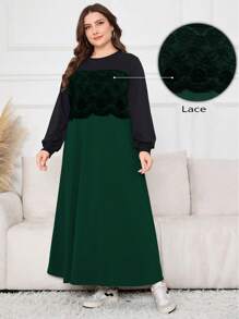 Lacomfia Plus Size Plain Simple Casual Everyday Sweatshirt Pullover Fall Sweatshirt - Dark Green - View 1