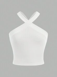 SHEIN Tween-Mädchen Lässiges Neckholder-Top mit gerade geschnittener Hose