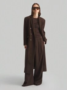 Ontre 2025 New Spring Women's Clothing Extra Long Coat, Women's Jacket, Holiday Women's Fashion Outfit, Comfortable Sophisticated Brown Maxi Coat For Tall Women, Turndown Collar Long Jacket Brown Minimalist Outerwear
