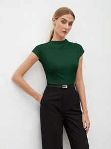 BizChic Women's Solid Color Pleated Elegant Short Sleeve T-Shirt, Modern Chic Urban Commute Everyday Romantic 90s Retro Style, Suitable For Christmas, New Year, Valentine's Day, Party, Beach, Graduation, Fashion, Festival, Holiday, Wedding Guest, Brunch, Airport, Multi-Occasion - Green - View 10
