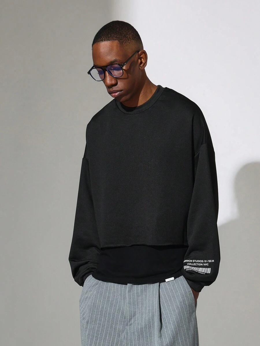 SUMWON 现代分层面板下摆运动衫休闲运动休闲街头服饰简约都市时尚工作室系列设计师上衣秋冬超大版型