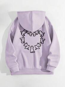 INAWLY Süßer Katzen- und Herz-Muster Damen Lässig Hoodie Sweatshirt, Langarm Pullover für Herbst/Winter, Abschluss, Schulbeginn, Abschluss, Lehrer für Damen, Schulbeginn Herbst Sweatshirt